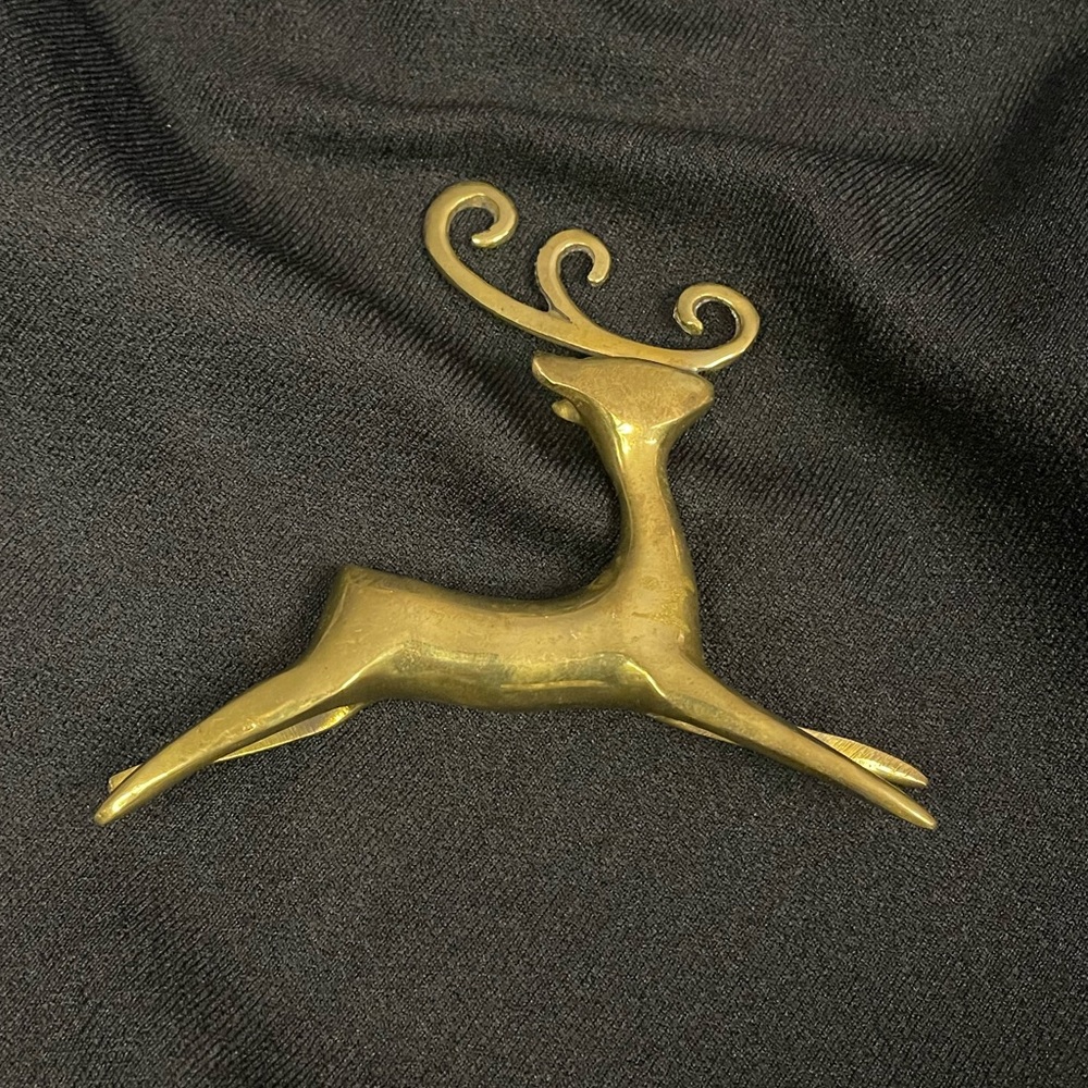 VTG brass leaping reindeer Christmas decoration